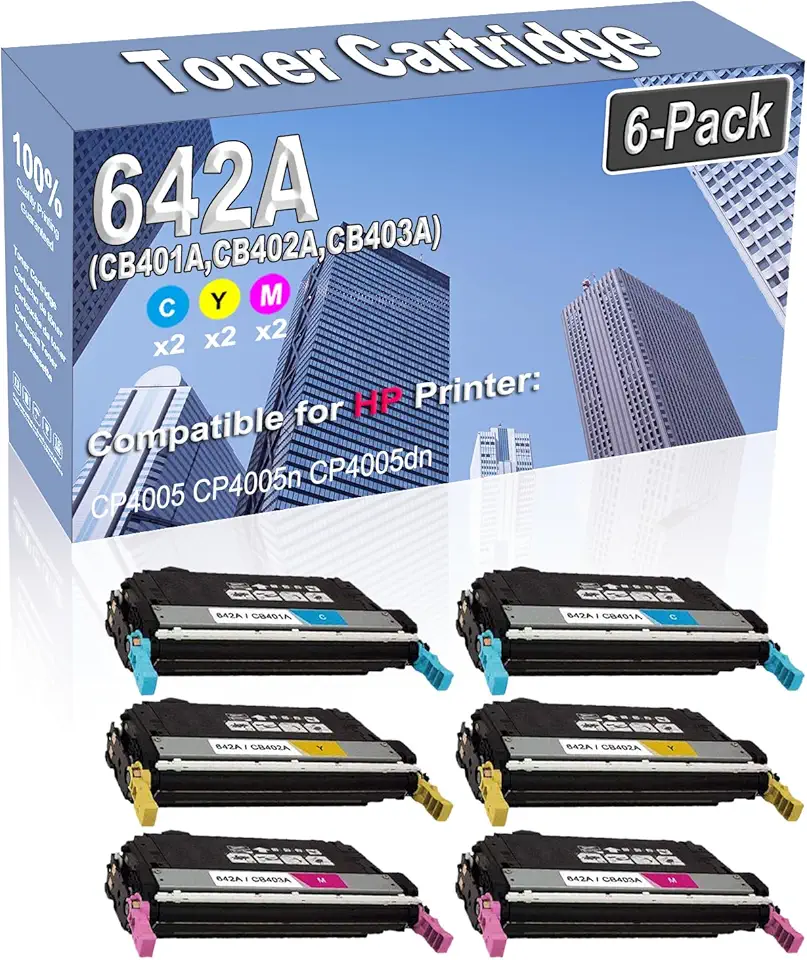 6-Pack (2C/2Y/2M) Compatible High Capacity 642A (CB401A CB402A CB403A) Color Toner Cartridge use for HP CP4005 CP4005n CP4005dn Printer
