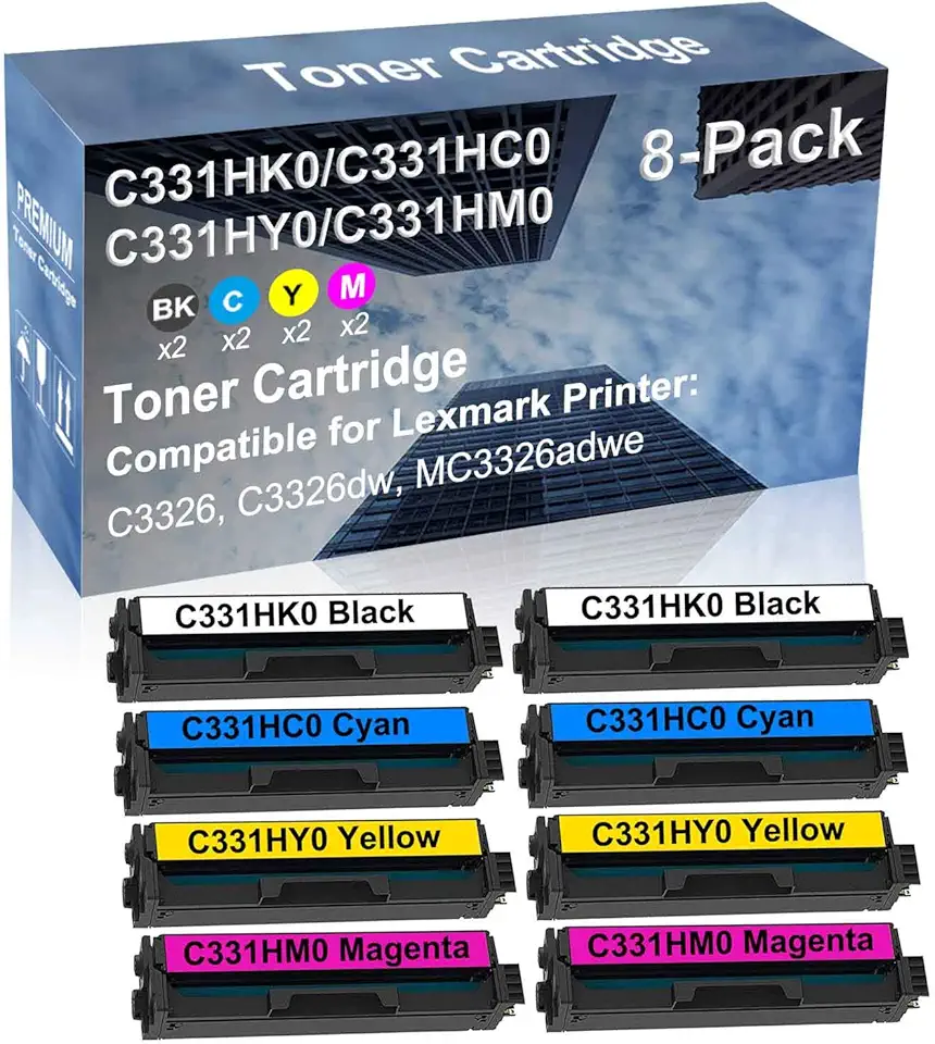 8-Pack (2BK+2C+2Y+2M) Compatible High Yield C331HK0+ C331HC0+ C331HY0+ C331HM0 Laser Printer Toner Cartridge Used for C3326, C3326dw, MC3326adwe Printer