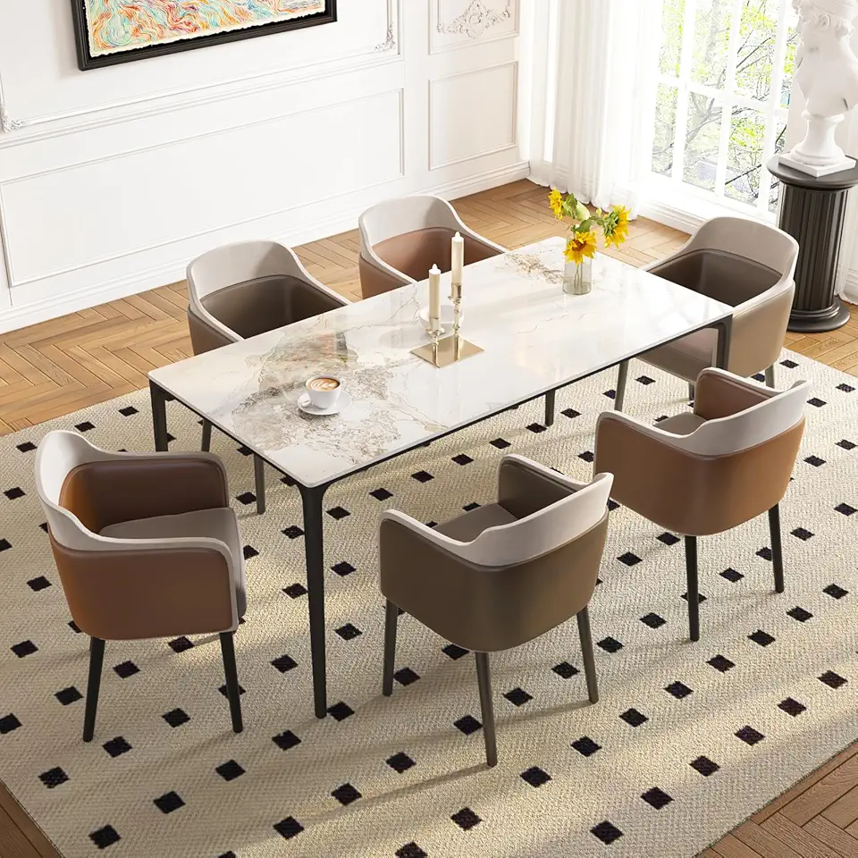 Dining Table, 63 Inch Rectangular White Kitchen Table with Marble Sintered Stone Table Top and Metal Legs, Modern Dinner Table for Dining Room