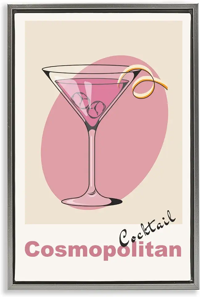 Stupell Industries Vintage Cosmo Cocktail Gray Framed Floater Canvas Wall Art, design by LSR Design Studio, 21 x 31