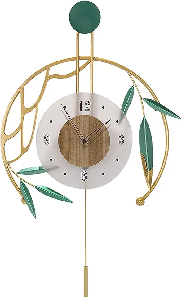 Wall Clock Modern Art Metal Wall Clock with Pendulum, Creative Large Decoration Wall Clock Silent Wall Clock Non Ticking Clock for Living Room Kitchen Office,Gold-50 * 85cm