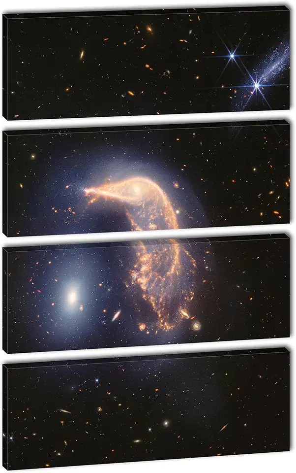 50 x 80 TOTAL - Arp 142 Canvas Print Space Wall Art Interacting galaxies 4 Panel Split, James Webb Space Telescope