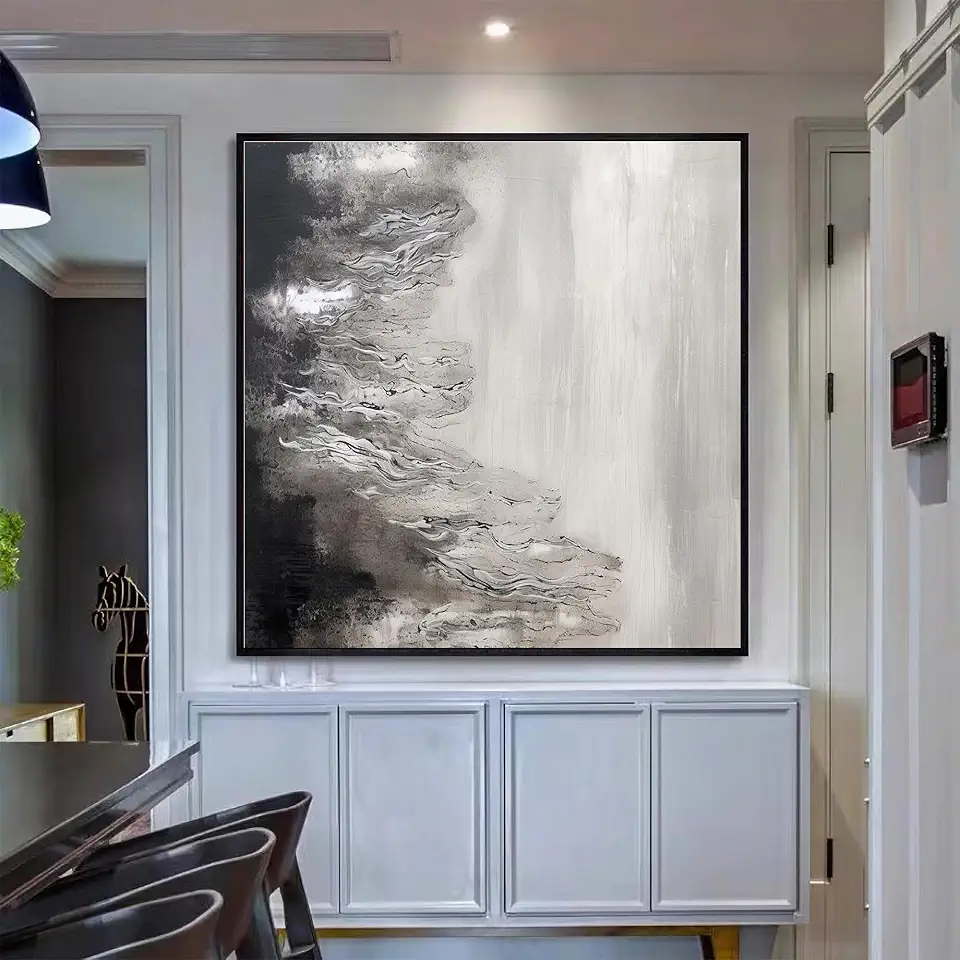 GYJAGHL Abstract Wall Art,Abstract Oil Painting,Minimalism,Black and Grey Fantasy Graffiti Oil Painting,Modern Artwork Wall Decoration For Home Living Room,Unstretched,Frameless,(61X61cm) 24X24Inches