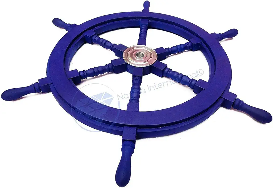 Nagina International Nautical Handcrafted Wooden Ship Wheel - Home Wall Decor (72 Inches, Light Blue)