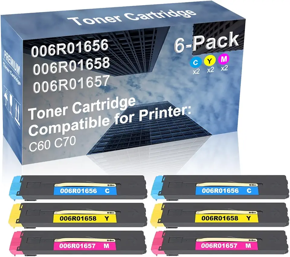 6-Pack (2C+2Y+2M) Compatible High Yield 006R01656+ 006R01658+ 006R01657 Laser Printer Toner Cartridge Used for C60 C70 Printer