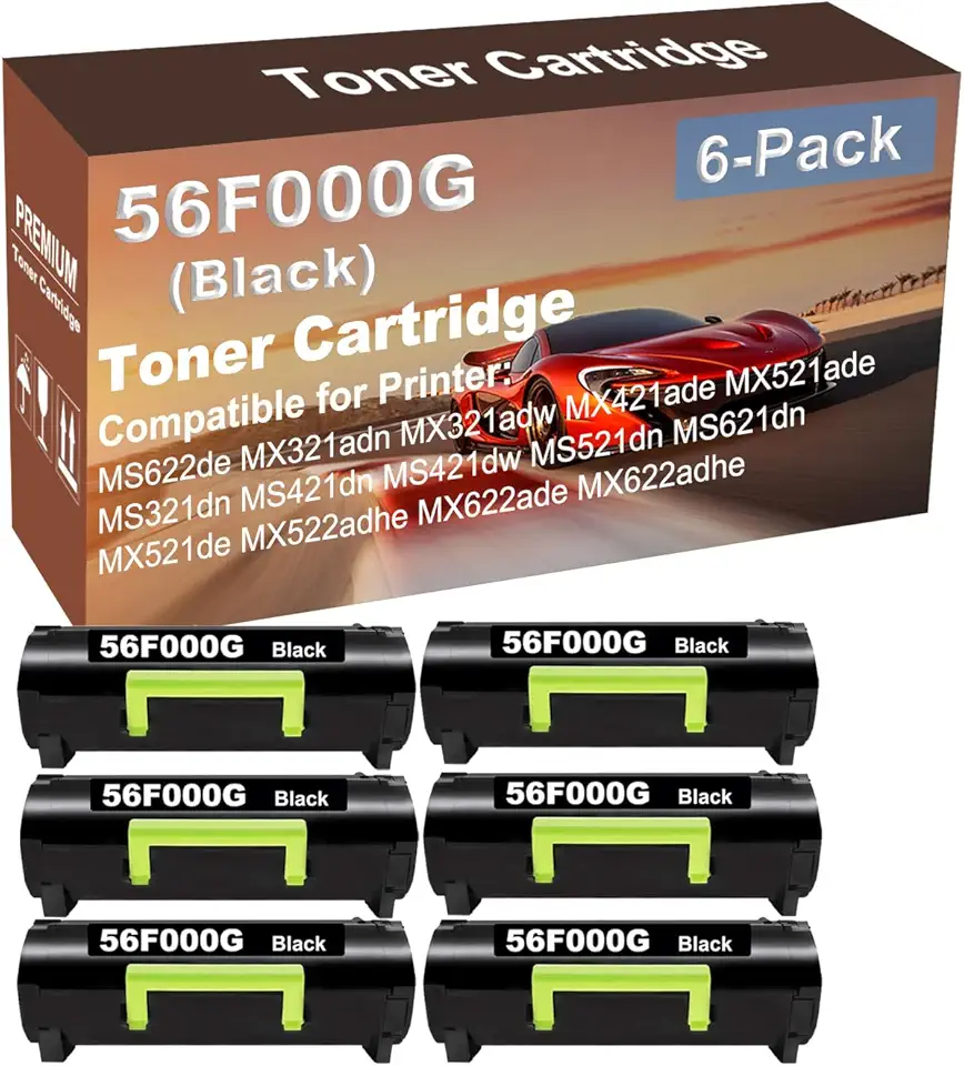 6-Pack Compatible High Yield MX521de, MX522adhe, MX622ade, MX622adhe Printer Cartridge Replacement for 56F000G Toner Cartridge (Black)