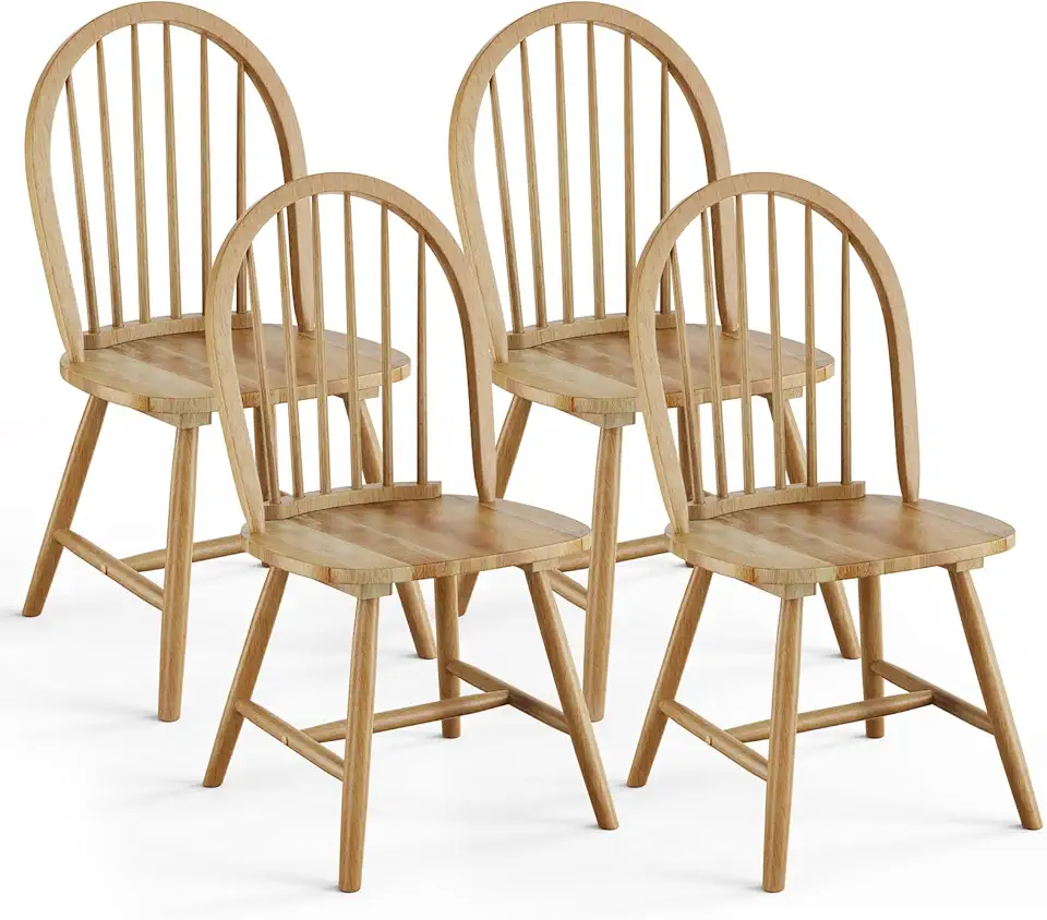 POWERSTONE Dining Chairs Set of 4, Wood Windsor Chairs with Spindle Back Country Farmhouse Dining Chair Kitchen Room Chair Oak