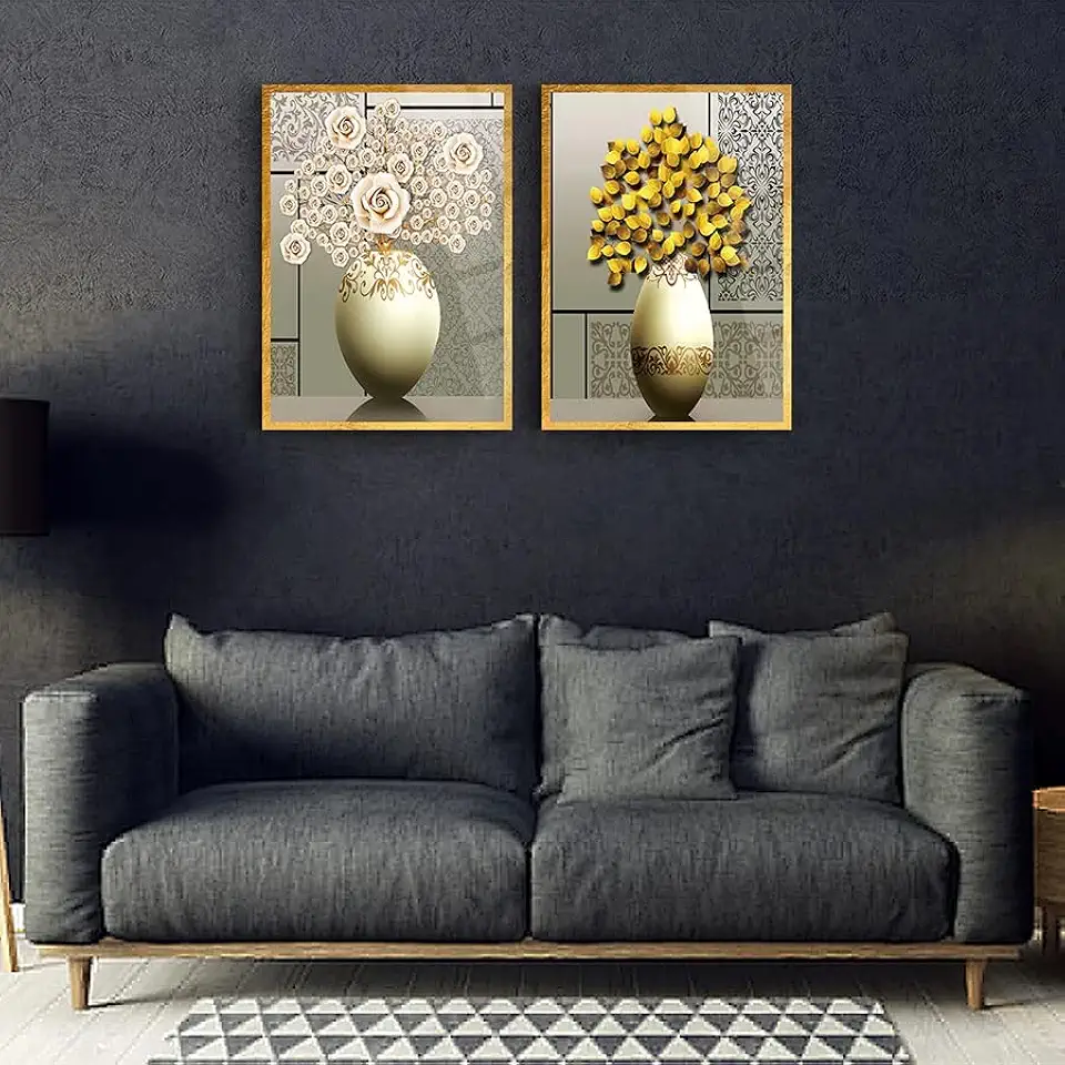 White Vase Set Of 2 Wall Decor , Glass Wall Art, Frameless Free Floating Tempered Glass Panel, Living Room Decoration (27.5”W x 39.3”H – 70x100cm Each Piece)