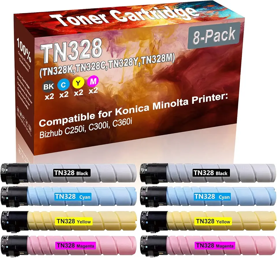 8-Pack (2BK+2C+2Y+2M) Compatible High Yield TN328 TN-328 (TN328K TN328C TN328Y TN328M) Printer Toner Cartridge use for Konica Minolta Bizhub C250i, C300i, C360i Printers