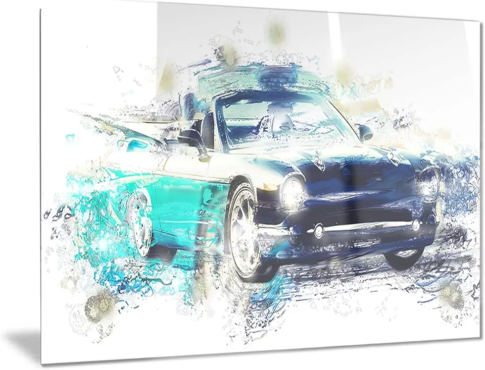 Designart Shades of Blue Car Art Metal Wall Art - MT2659 - 28x12