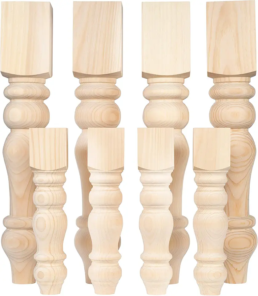 CAROLINA LEG CO. Curvy Dining and Bench Combo - Unfinished American Pine - Set of 4 Dining and Bench Legs - Made in NC