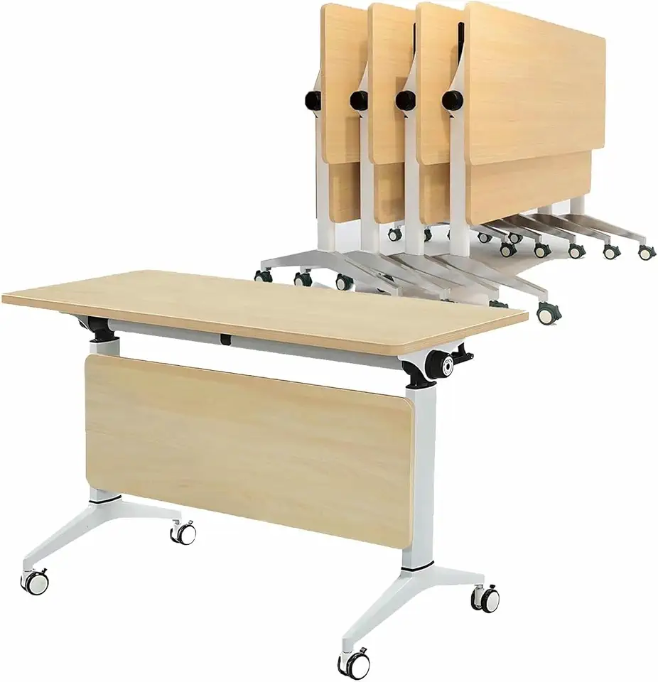 Foldable Conference Table, 4 Pack Folding Conference Room Table with Wheels, Flip Top Mobile Training Tables Modern Rectangle Meeting Tables for Office Training Room Classroom~/