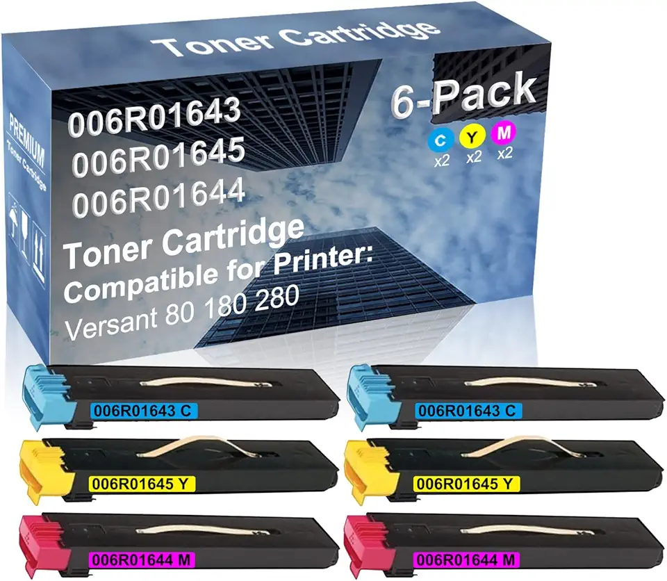 6-Pack (2C+2Y+2M) Compatible High Yield 006R01643+ 006R01645+ 006R01644 Laser Printer Toner Cartridge Used for Versant 80 180 280 Printer