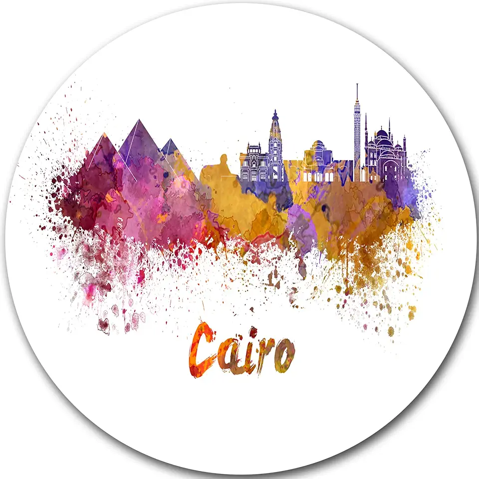 Designart Cairo Skyline Cityscape Metal Wall Art-Disc of 23 inch, 23'' H x 23'' W x 1'' D 1P, Purple/Yellow/Red/Pink