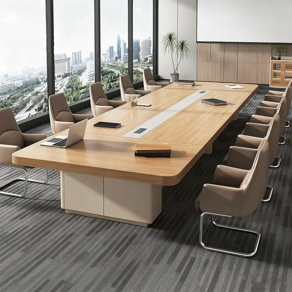 26ft Modern Conference Training Table, 26ft Long Multifunctional Meeting Room Table, Simple Design Office Furniture (Oak with Luxury Beige, 26.2ft)