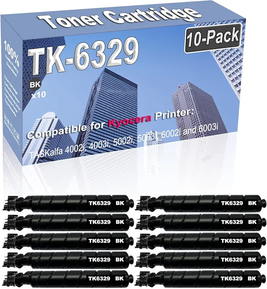 10-Pack (Black) Compatible High Yield TK6329 TK-6329 TK-6329K 1T02NK0CS0 Imaging Toner Cartridge Replacement for Kyocera TASKalfa 4002i 4003i 5002i 5003i 6002i and 6003i Printer