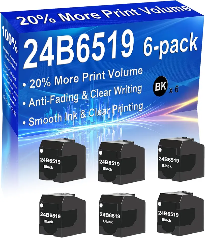 6-Pack (Black) Compatible High Yield 24B6519 Toner Cartridge Use for C4150 Printer