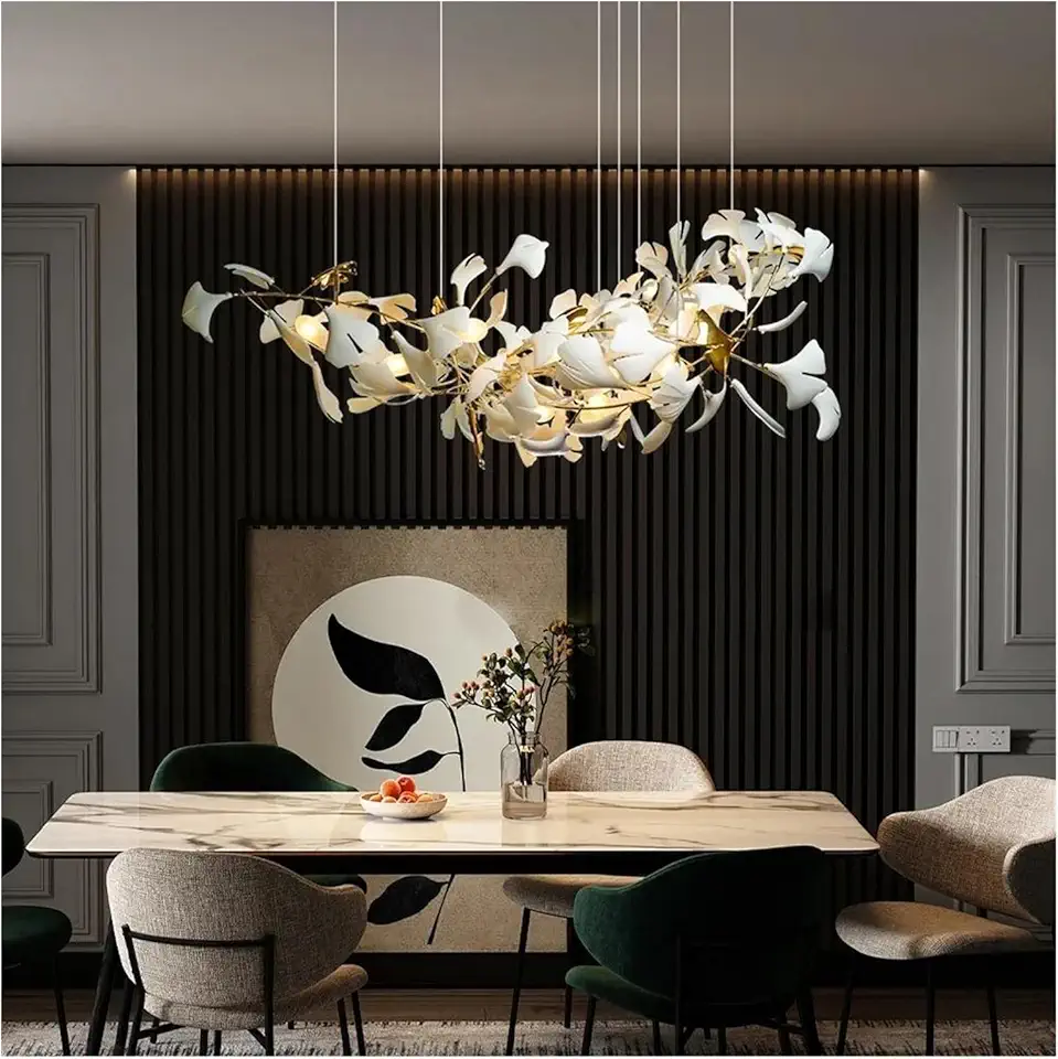 Indoor Chandelier, Ginkgo Leaf Hanging Chandeliers for Dining Living Room Kitchen Table Bedroom Modern Porcelain Leaves Ceiling Chandelier Lights(L200CM,Acrylic Leaf)