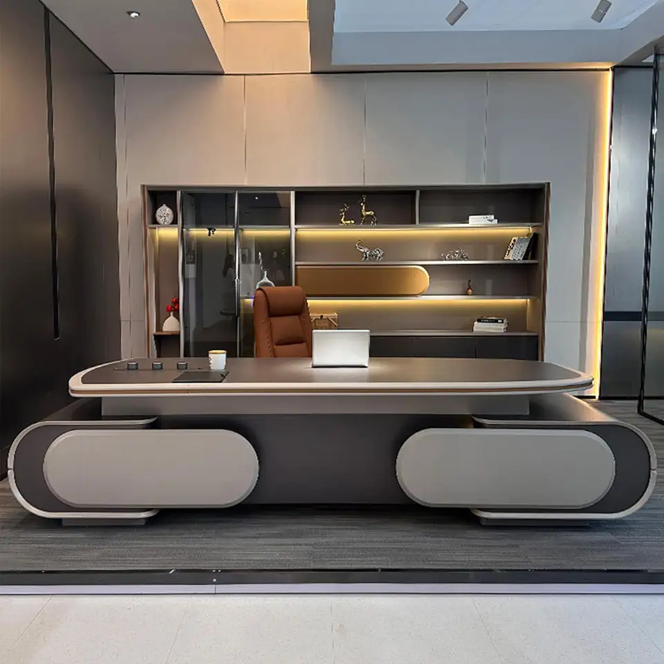 Large Wood Executive Office Desk, Computer Desk with File Drawers, Gaming Writing Table Business Furniture Set for CEO Boss