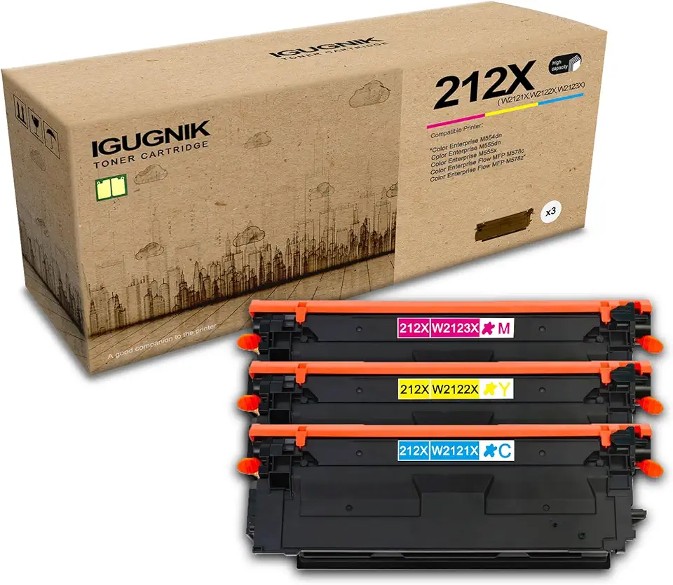3-Pack 1C/1M/1Y 212X W2121X W2122X W2123X High Yield Toner Cartridge(with chip), Replacement for HP 212X W2121X W2122X W2123X for Color Enterprise M554dn M555dn M555x Flow MFP M578c M578z Printer