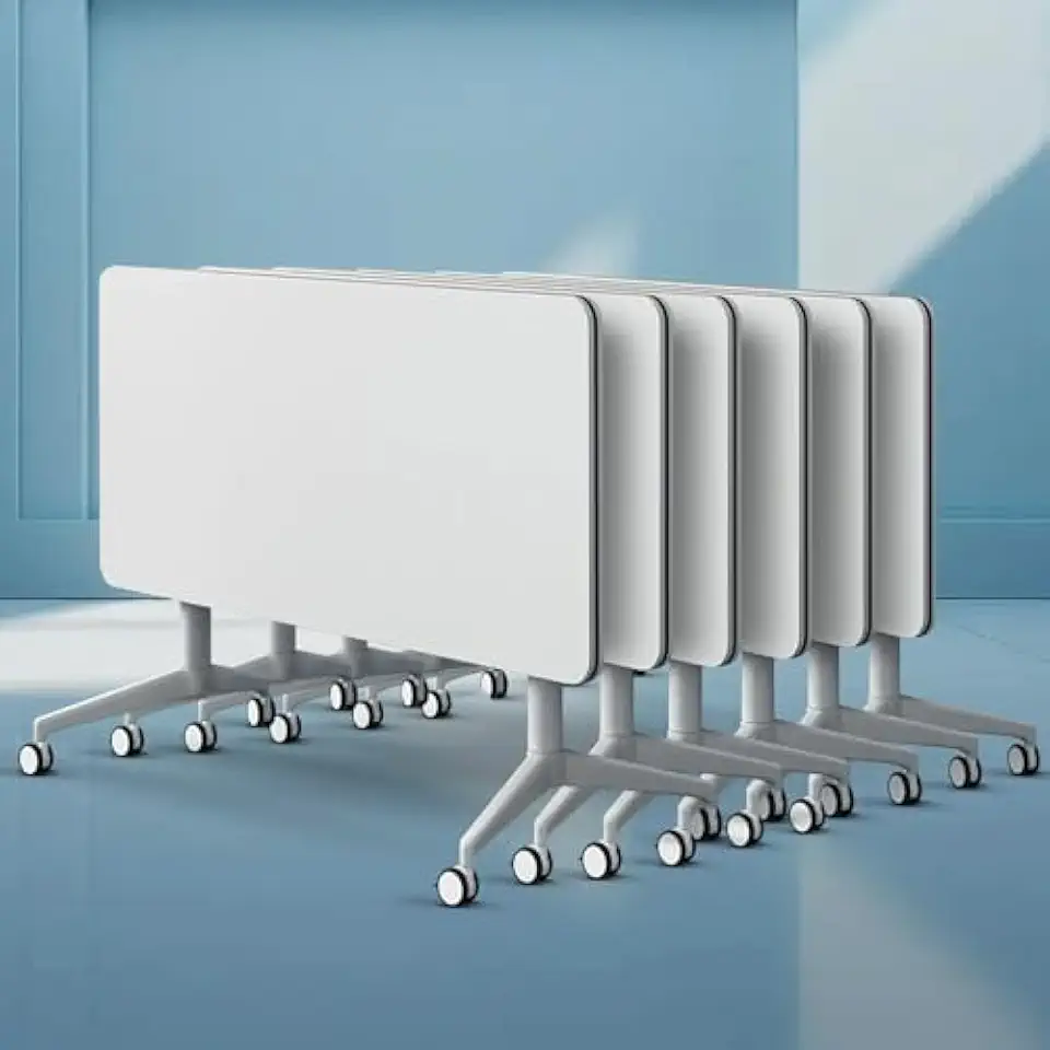 Conference Table Folding with Wheels, Modern Rectangle Training Table, Flip Top Design for Office Boardroom Meeting Room, 8-Pack 61in