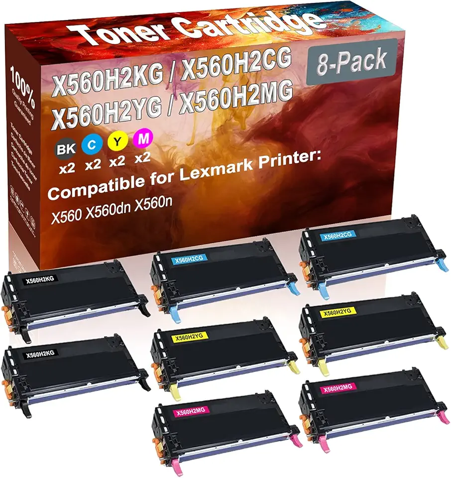 8-Pack (2BK+2C+2Y+2M) Compatible X560 X560dn Laser Printer Toner Cartridge (High Capacity) Replacement for X560H2KG X560H2CG X560H2YG X560H2MG Printer Toner Cartridge