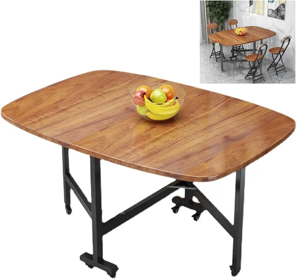 Drop Leaf Dining Table with 6 Wheels, Multifunction Expandable Folding Table for Small Spaces Kitchen, Bedroom, Living Room, Seats 2-8People, Brown, White,Walnut, Natural，Easily Bear 100Kg/220LB(Brown