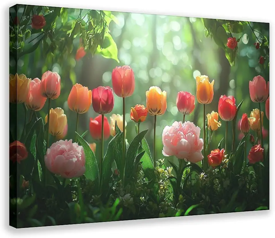 ZMLIS Romantic Floral Wall Art – Colorful Blooming Garden Canvas Print – Modern Botanical Poster for Living Room And Bedroom Decor Poster for Room Aesthetics Canvas Wall Art Print Frame 20x30inch