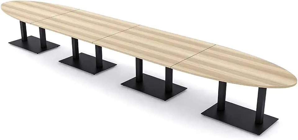 Harmony Series 18 Person Oval Shaped Conference Table with Matte Black Square Metal Bases Modular Oval Boardroom Table | Scratch-Resistant Laminate | Made in USA | Blonde Sufside Ash. - 20'