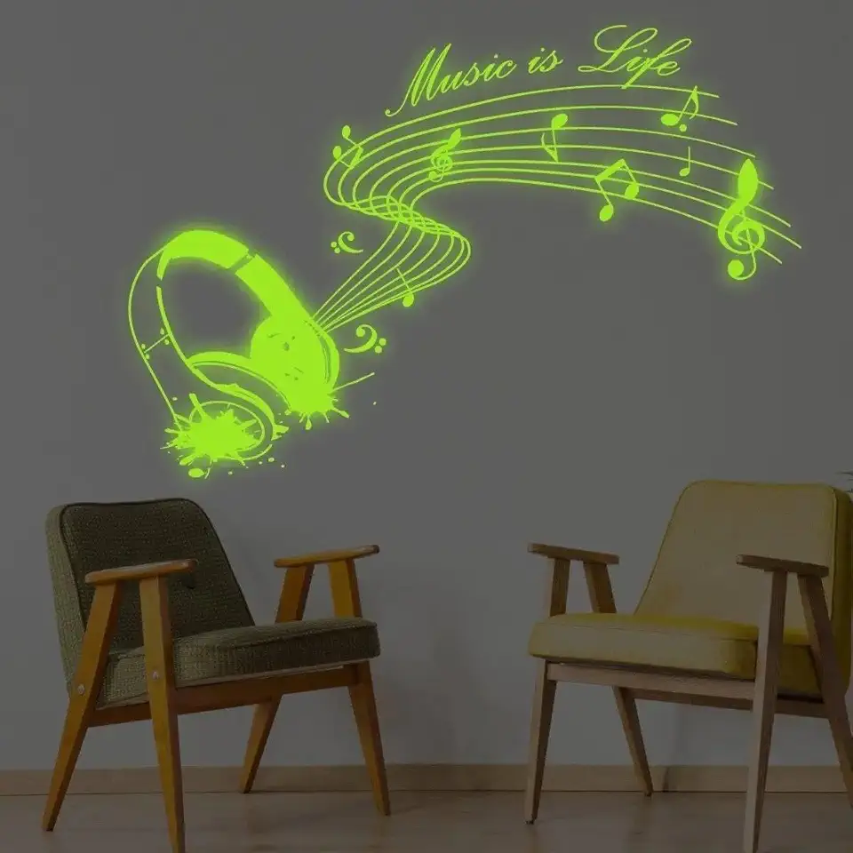 IllumiNote Glow-In-The-Dark Wall Decal: Musical Notes Themed Luminous Wall Art Sticker 165 x 113