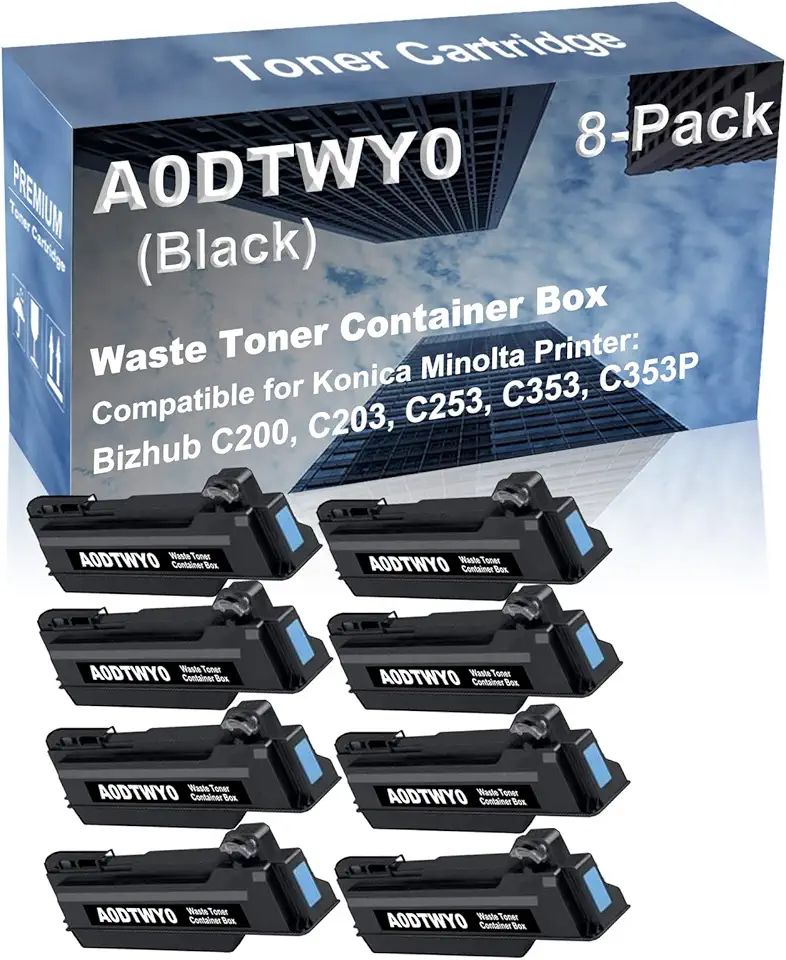 8-Pack Compatible High Capacity Bizhub C200, C203, C253, C353, C353P Printer Waste Toner Container Box Replacement for Konica Minolta A0DTWY0 A0DY-WY0 Printer Cartridge (Black)