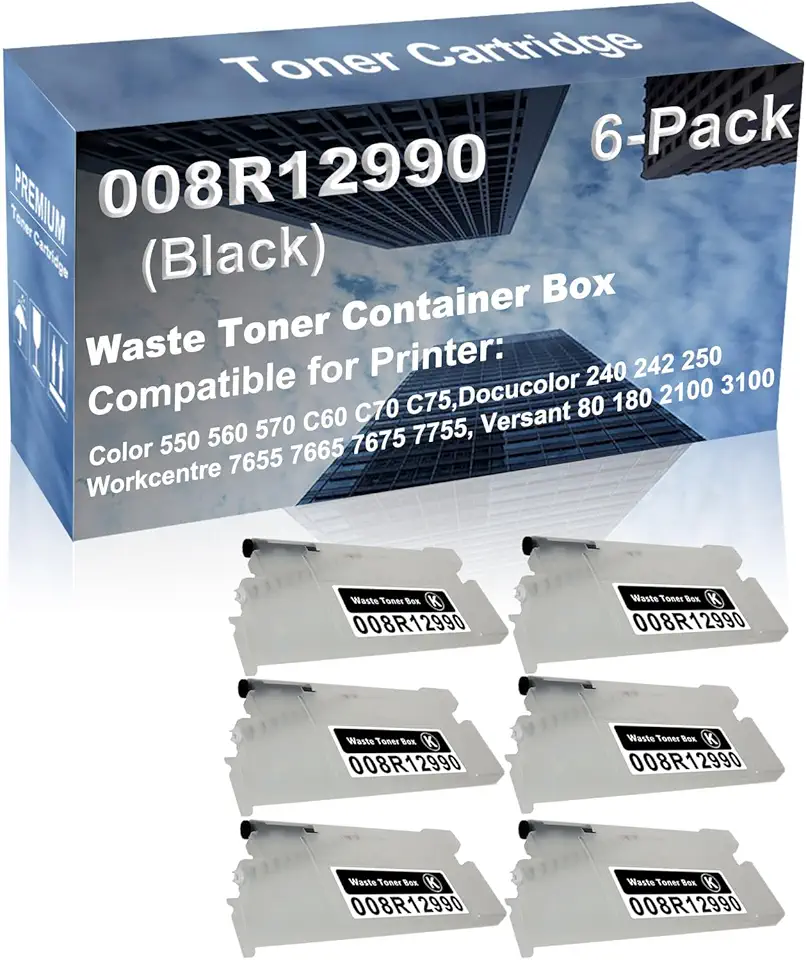 6-Pack Compatible High Capacity 008R12990 Waste Toner Container Box use for Docucolor 240 242 250, Workcentre 7655 7665 7675 7755 Printer (Black)