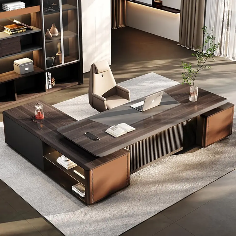 2.4m Administrative Desk, Computer Desk, Modern Luxurious L-Shaped Desk with Drawers and lockers, Suitable for Living Room, Bedroom, Study Office.
