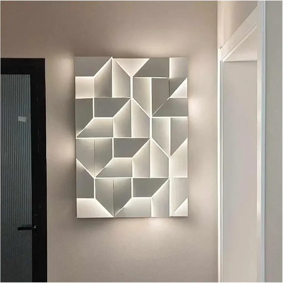 Italian Designer 3D LED Wall Lights for Hallway & Living Room, Modern Remote Control Decor Lighting Fixtures, 15cm Light Painting Background (Warm Light L70cm)
