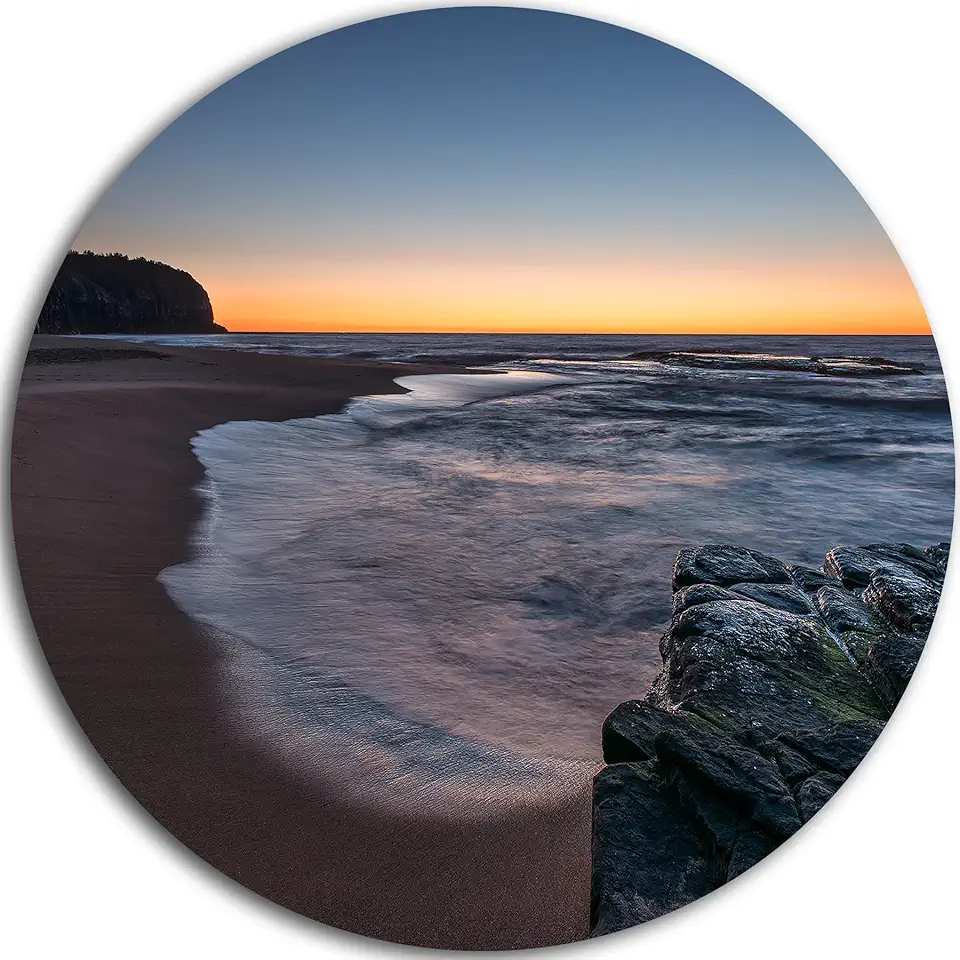Designart Sunrise at Sydney Over Sea-Seashore Large Metal Wall Art-Disc of 23, 23'' H x 23'' W x 1'' D 1P, Blue/Orange