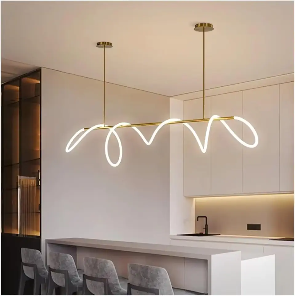 Modern Long Hose Led Ceiling Chandelier for Table Dining Room Kitchen Pendant Lighting Suspension Design Lamp Light, Chandeliers(Remote dimming,100cm)
