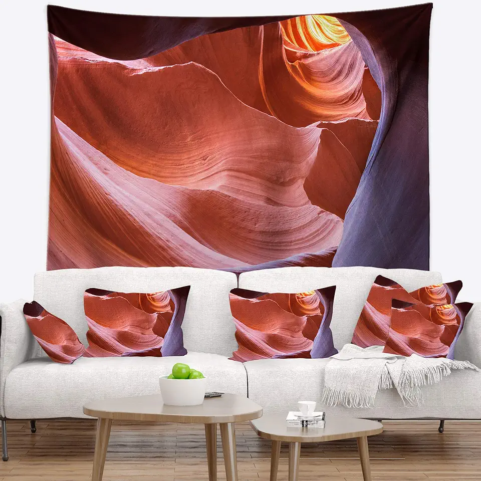 Designart ' Sandstone Waves in Canyon' Landscape Photography Tapestry Blanket Décor Wall Art for Home and Office, Created On Lightweight Polyester Fabric x Large: 80 in. x 68 in