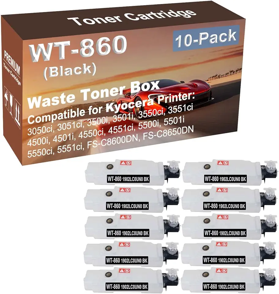 10-Pack Compatible High Capacity WT-860 (1902LC0UN0, 2LC93150) Waste Toner Box use for Kyocera TASKalfa 3050ci 3051ci 3500i 3501i 3550ci Printer (Black)