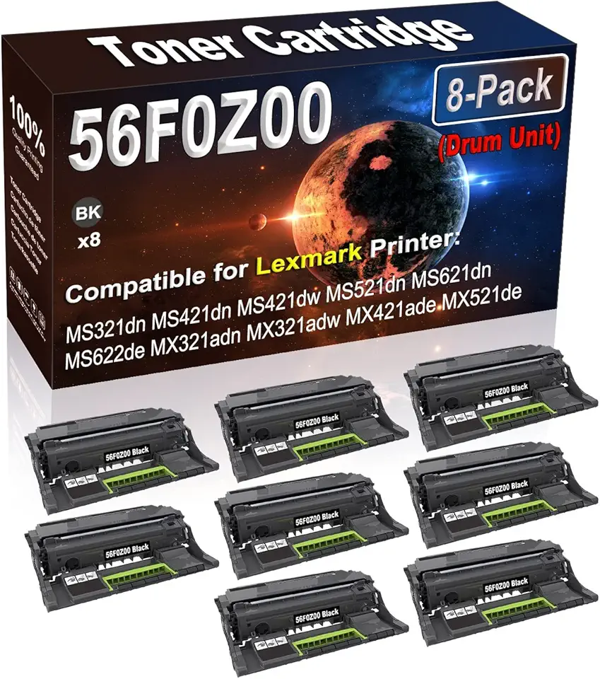 (NO Toner) 8-Pack Compatible High Capacity 56F0Z00 Printer Drum Unit Used for MX321adw MX421ade MX521de MX521ade MX522adhe Printer (Black)