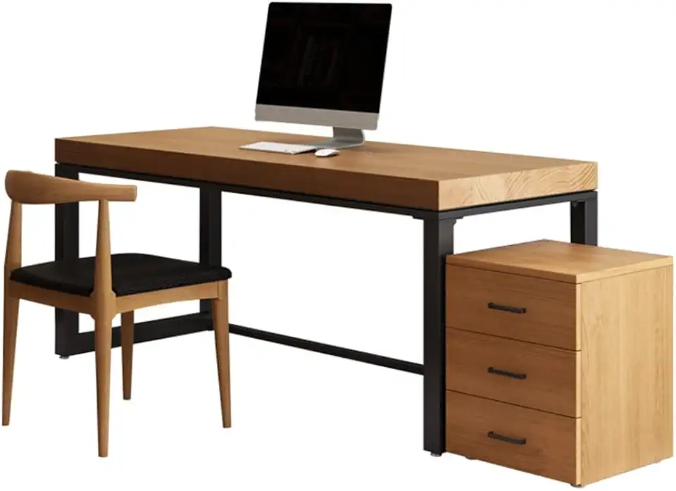 Modern Wrought Iron Solid Wood Table and Chair Set, 47-110 Inches Wide Home Office Computer Desk Writing Desk Workstation, with Chest of Drawers (Size : 260X100X75CM/102X39X30IN)