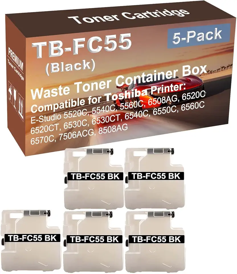 5-Pack Compatible High Capacity 6560C, 6570C, 7506ACG, 8508AG Printer Waste Toner Container Box Replacement for Toshiba TB-FC55 TBFC55 Printer Cartridge (Black)