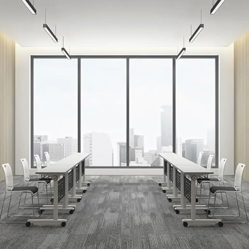 Folding Conference Table, Flip Top Mobile Training Table, Rectangular Meeting Room Tables, Office Boardroom Desk with Iron Baffle Silent Wheels for Office, Classr(8pcs,180cm)