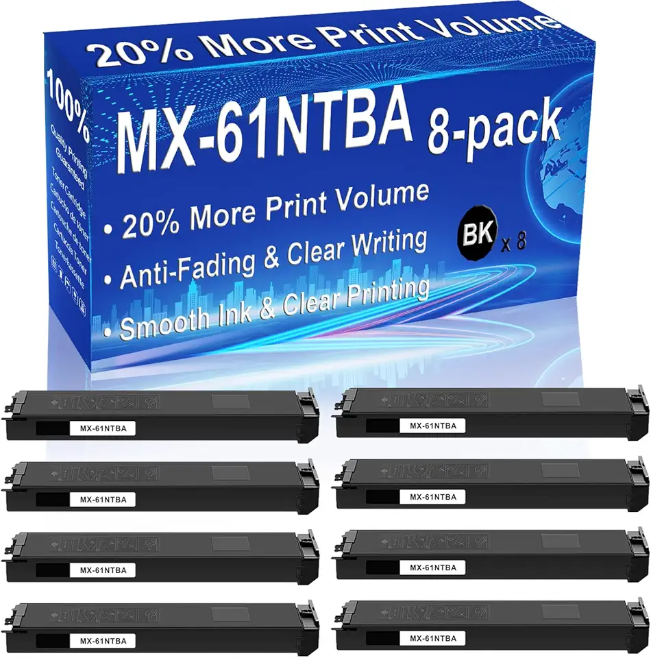 ​Toner Cartridge MX-61NT (MX-61NTBA) - Replacement for MX-61NT (MX-61NTBA) Toner Cartridge Black Compatible with MX2651 MX3051 MX3061 MX3071 MX3551 MX3561 Series Printer (8 Black)