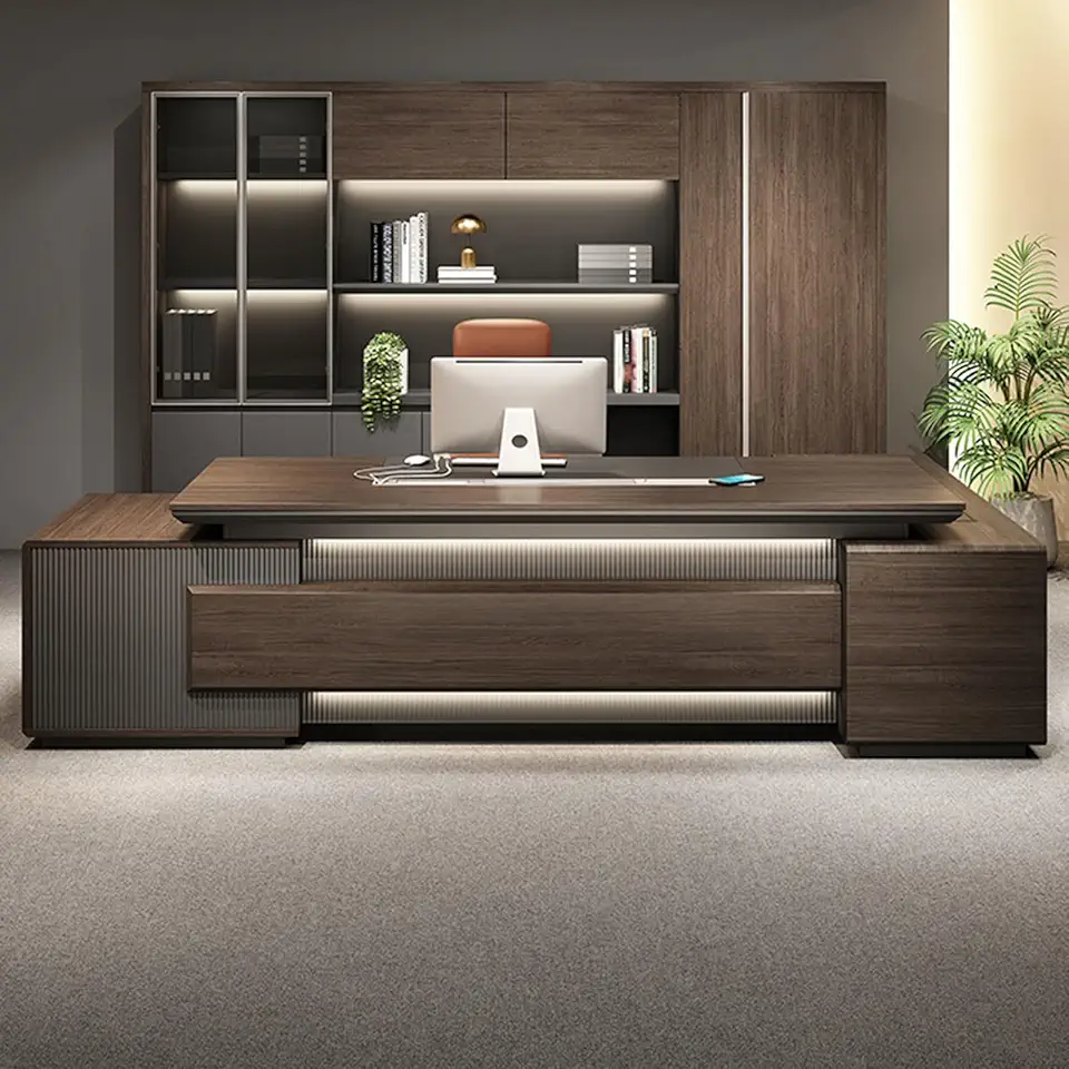 YZABEL Luxury L-Shape Executive Desk with File Drawers and Cable Management, 78 inch Wood Business Computer Desk with Light Strip Writing Study Table Office Furniture for CEO Boss Manager