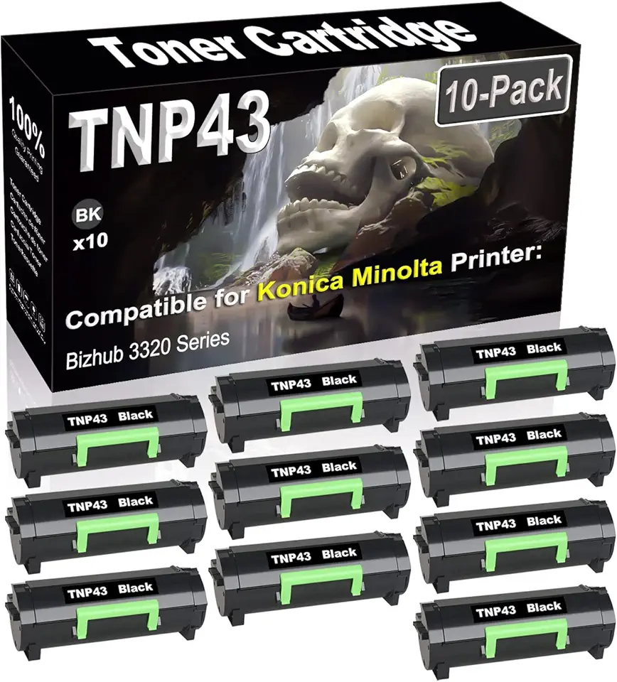 10-Pack Compatible High Capacity TNP43 TNP-43 A6WT00W Imaging Toner Cartridge use for Konica Minolta Bizhub 3320 Printer (Black)