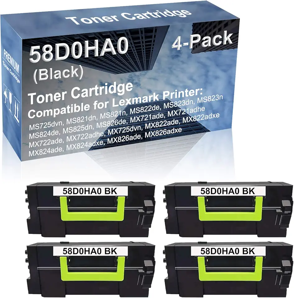 4-Pack Compatible High Capacity 58D0HA0 Toner Cartridge use for MS725dvn MS821dn MS821n MS822de MS823dn MS823n MS824de Printer (Black)