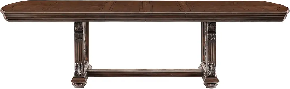 1pc Formal Dining Table Extension Leaf Dark Oak Finish Routed Pilasters Moldings Decorative Pediments Traditional Classic Style Home Furniture