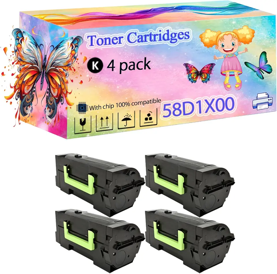 58D1X00 Toner Cartridges High Yield, Compatible with Lexmark MX722ade MX722adhe MX822ade MX822adxe MX826ade MX826adxe Printers, Crisp Text, Smooth Printing (with Chip) (4 Pack Black)