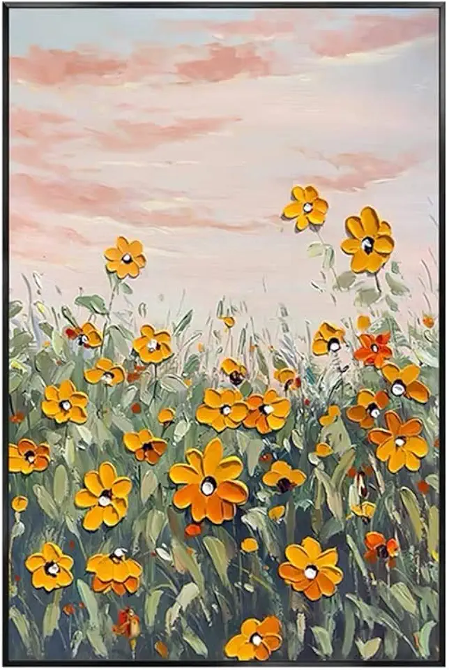UOHLCX HBJWOV Flower Sea Painting Large Size Hand Painted Oil Painting Frameless Canvas Wall Decor(90x120cm frameless)