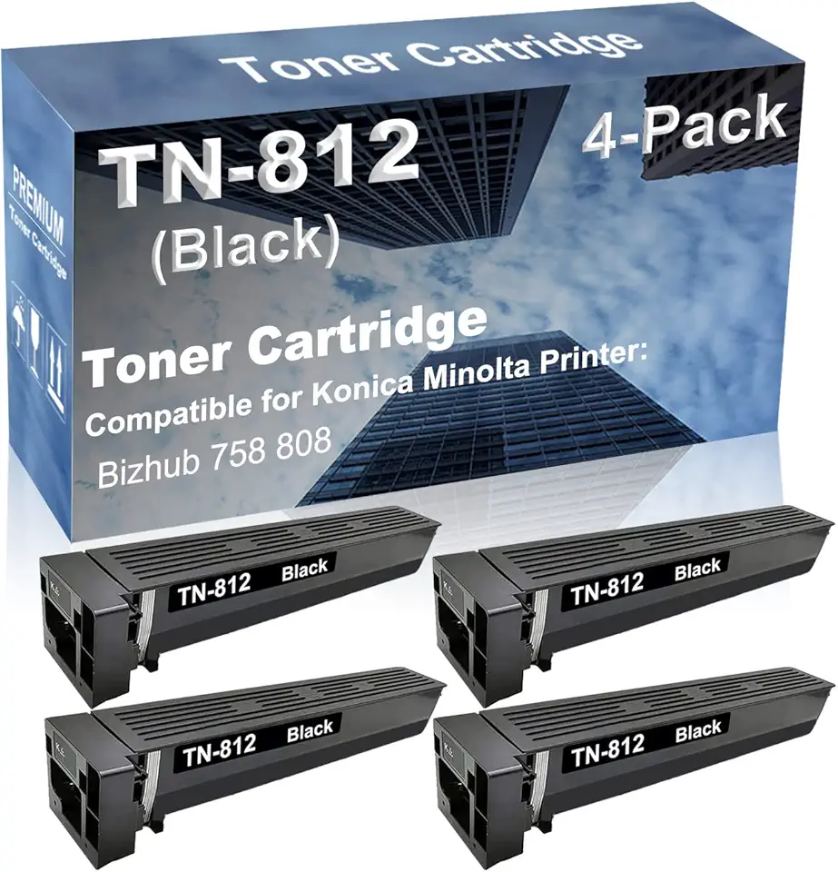4-Pack Compatible High Yield 758 808 Laser Printer Toner Cartridge Replacement for Konica Minolta TN812 TN-812 Printer Cartridge (Black)